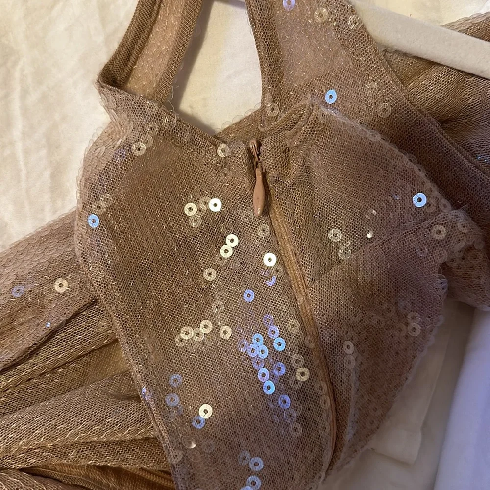 PrettyLittleThing Nude Celebrity Red Carpet Costume Gown Coverup Sequins Dress - Picture 11 of 12